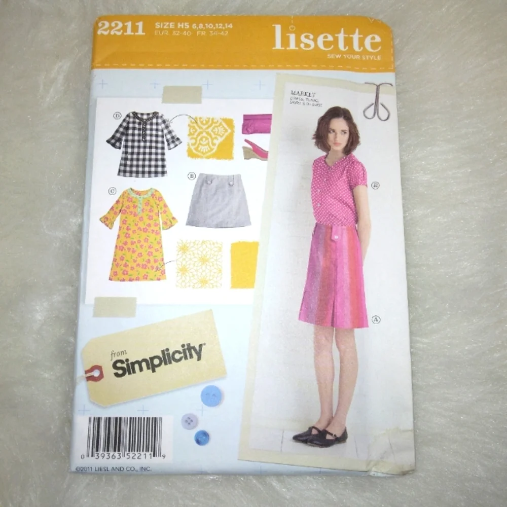 SIMPLICITY 2211 Sz 6-14 Lisette Sew Your Style Market Dress Tunic Skirt Blouse